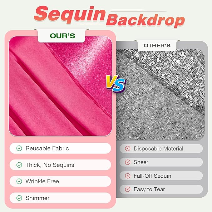20x10 Wrinkle Free Hot Pink Sequin Backdrop Curtain for Parties-Thick Not Fall-Off Glitter Fuchsia Backdrop Drapes-4 Panels 5x10ft Shimmer Photo Back Drop Cloth for Wedding Birthday Photography