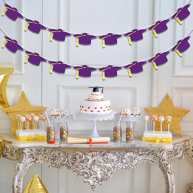 16PCS 2025 Purple Graduation Banner - Congrats Grad Banner, Personalized Class of 2025 Decor with Glitter Tassel, Outdoor Graduation Party Supplies for Home School College Grad Party Supplies