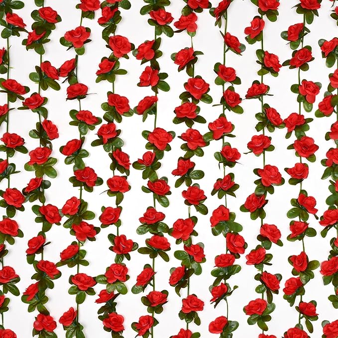BLEUM CADE 2Pcs 16.4Ft Flower Garland Artificial Rose Vines for Bedroom, Cute Fake Hanging Flower Vines Floral Garland Decorations for Wedding Party Wall Room Decor Aesthetic