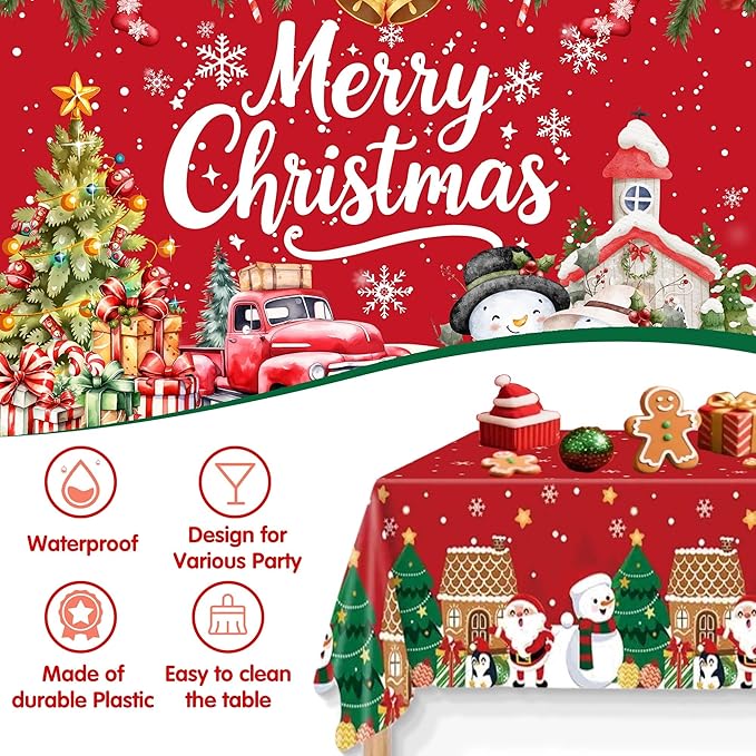 Christmas Party Decorations, Merry Christmas Banner Backdrop, Tablecloth,Candy Cane Foil Balloons,Family Party Decoration Supplies