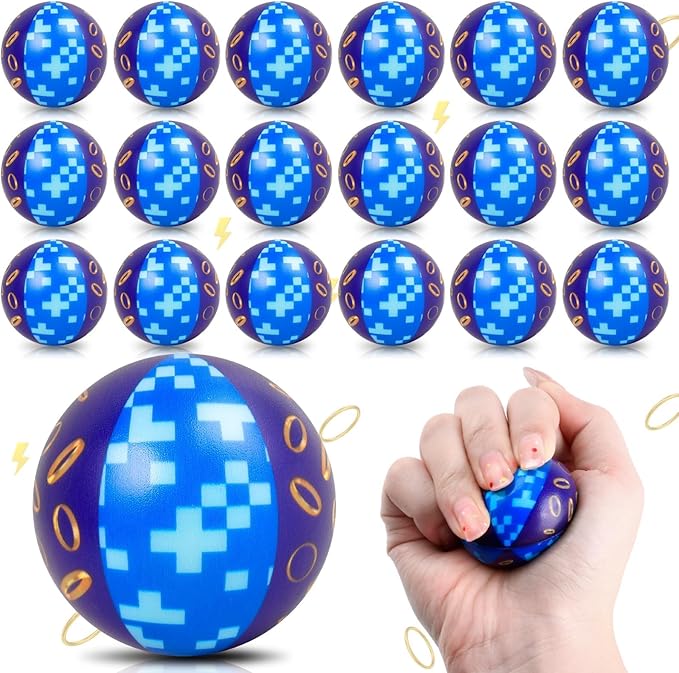 24 PCS Blue Golden Rings Stress Balls for Kids Party Favors, 1.57 Inch Anxiety Relief Fidget Sensory Toys Golden Rings Theme Squeeze Toys Bulk for Birthday Goodie Bags Carnival Gifts Classroom Prizes