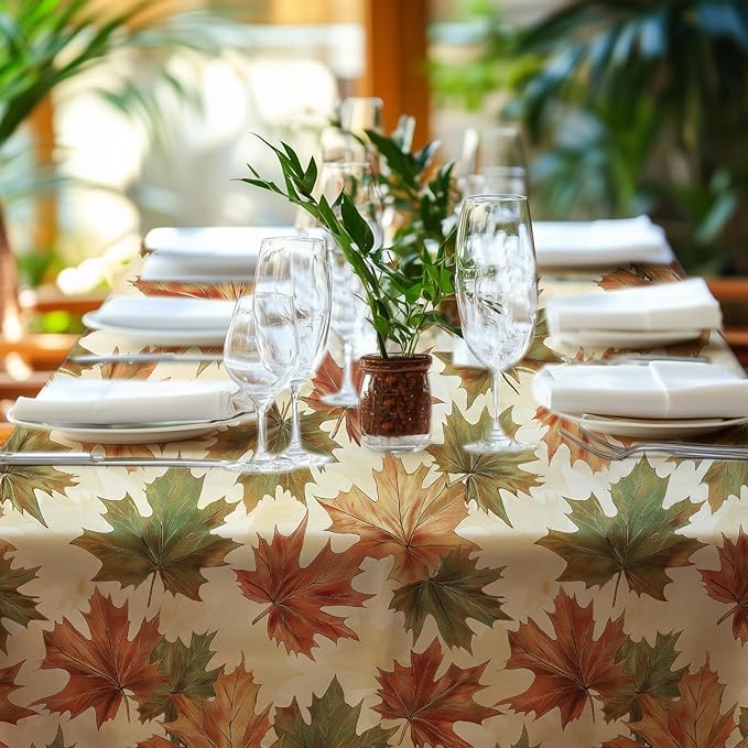 Fall Maple Plastic Table Cloth - 4 Pack 54" × 108" Rectangle Disposable Tablecloths for 6FT Tables, Table Cover for Party, Holiday & Gathering Use