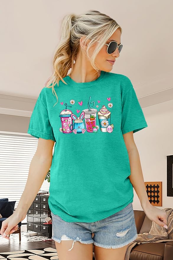 LAZYCHILD Women Easter Teacher Shirts: Funny Treat All with Kindness T-Shirt Bunny Rabbit Tee Tops