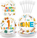96Pcs Music First Birthday Decorations Plates Musical Instrument Theme Plates and Napkins Music Notes Tableware Set for Musical Birthday Party Music Theme Baby Shower Supplies, Serves 24