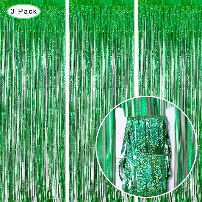 BEAYFILY 3 Pack Fringe Curtains Party Decorations,Tinsel Backdrop Curtains for Parties,Photo Booth Wedding Graduations Birthday Christmas Event Party Supplies (Green)