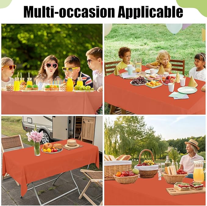 Smiry Disposable Table Cloth - 6 Pack, 54 x 108 Inch Waterproof Rectangle Tablecloths for Parties, Decorative Plastic Table Cover, Leakproof & Sturdy, Burnt Orange