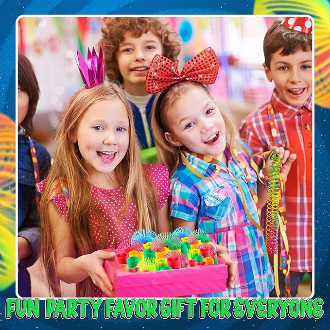 Bedwina Rainbow Spring Toy Assortment - (Pack of 50) Mini Plastic Coil Spring Toy | Bright Colors and Shapes, Goody Bag Filler, Party Prizes and Stocking Stuffers for Kids