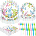 QZYL 120Pcs Easter Plates and Napkins, Disposable Easter Decorations Dinnerware for 30 Guests, Colorful Spring Bunny Paper Plates and Napkins, 9″ and 7″ Tableware for Easter Party Favors Spring Event