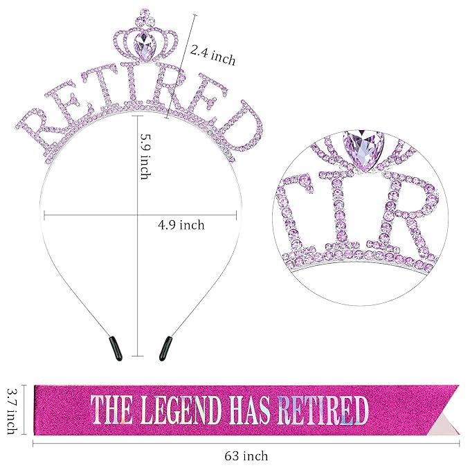 Retirement Gift for Woman Purple Retirement Sash And Crown Headband Retirement Party Decorations The Legend Has Retired Sash Elegant Cute Rhinestone Headband