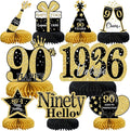 9Pcs 90th Birthday Decorations Honeycomb Centerpieces for Women,Black Gold Happy 90th Birthday Centerpieces Tables Toppers Party Decorations Supplies, Vintage 1936 Aged Table Sign Decor