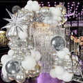 Disco Party Balloon Garland Arch Kit 134 Pcs Metallic Silver Matte White Confetti Balloons Disco balls for Adult Birthday Dancing Decor Graduation Party New Year Eve 2026 NYE Decoration