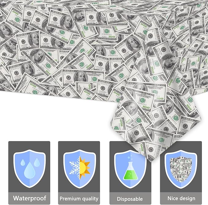 2 Pack Money Party Decorations Bill Dollar Signs Tablecloths Currency Symbol Money Table Covers Party Supplies for Dollar Birthday Casino Wedding Baby Showers Anniversary Party Favor 54 x 108 Inch