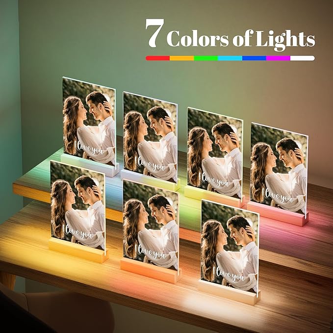 Custom Picture Frames with Photo, Personalized Photo Frame with Night Light, Customized Picture Frame, Personalized Anniversary Birthday Gifts for Women Men Girlfriend Boyfriend Her Him