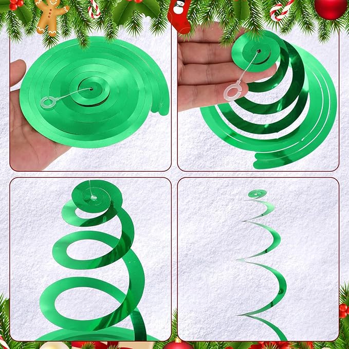 Skylety 36 Pcs Christmas Hanging Foil Swirl Decorations Party Ceiling Foil Swirl Decorations Christmas Ball Sign Snowflake for Ceiling Indoor Outdoor Holiday Party Supplies(Cute Style)