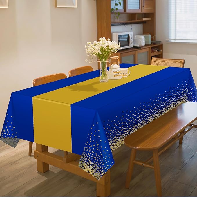 OHOME 4 Pack Disposable Plastic Table Cloths for Parties,Royal Blue and Gold Rectangle Table Covers for Graduation Wedding Birthday Fathers Day Decorations | Christmas Decorations 54" x 108"