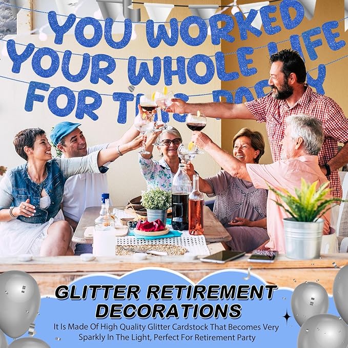 Fulmoon Pre Strung You Worked Your Whole Life for This Party Banner Funny Retirement Glitter Banner Graduation Party Decorations Going Away Supplies for Men Women Gifts, No DIY(Navy Blue)