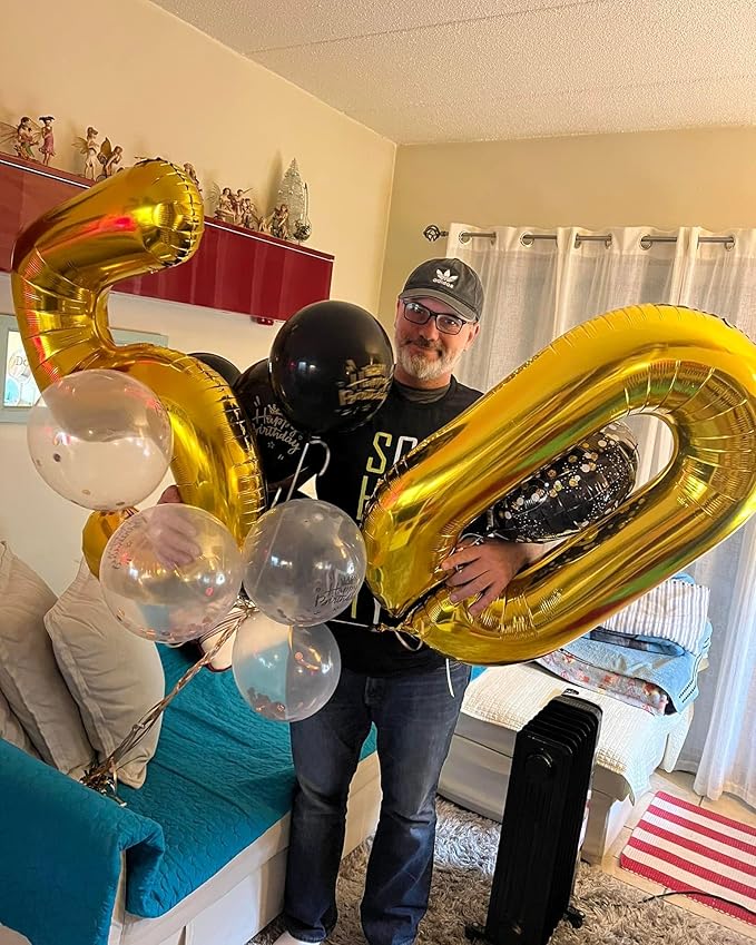 Gold Number 40 Balloon 40 inch, 40 Number Balloons, 40th Gold Birthday Decorations, 40 Year Old Women Men Golden Party Supplies