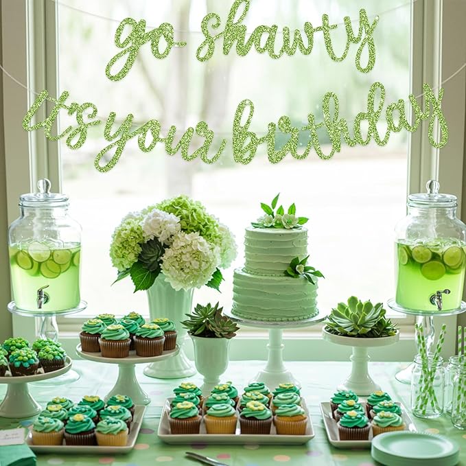 BEISHIDA Go Shawty It's Your Birthday Banner NO DIY Hip Hop Theme Happy Birthday Banner Pre-Strung Rap Theme Happy Birthday Sign for Man Women birthday Party Supply Glitter Grass Green