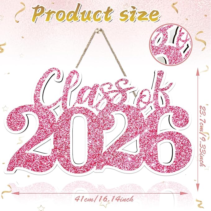 Graduation Decorations Class of 2026 Pink Graduation Decorations Rose Gold Class of 2026 Wooden Sign Graduate Photo Props for Grad Party Supplies