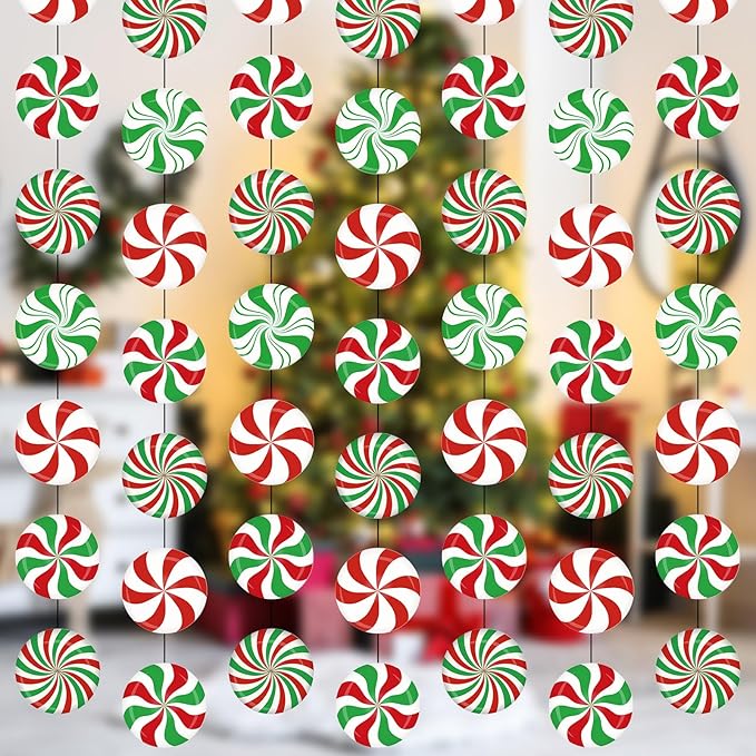 Faccito 8 Pcs Christmas Peppermint Candy Hanging Decorations Christmas Ceiling Decorations Paper Garland for Xmas Party Winter Holiday Birthday Decor (Red Green Candy)