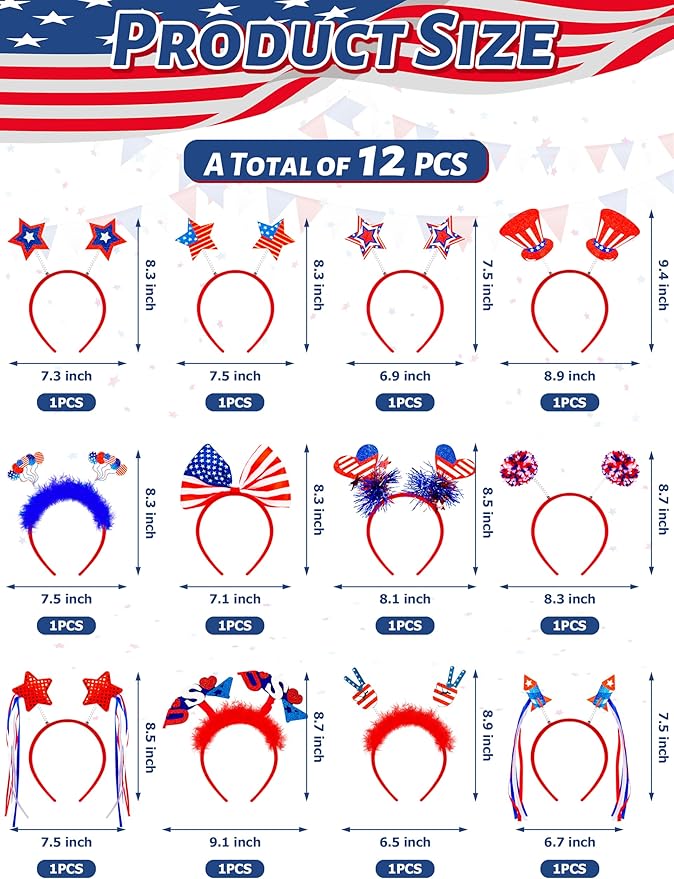 Blowata 4th of July Headband, Independence Day Parade Decoration Accessories and Supplies for Patriotic Parade Party Favor