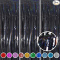 Graduation Decorations 2026 Foil Fringe Curtains- Melsan 3 Pack 3.2 x 8.2 ft Black Tinsel Curtain Photo Backdrop for Birthday Decorations Retirement Party Decorations Black