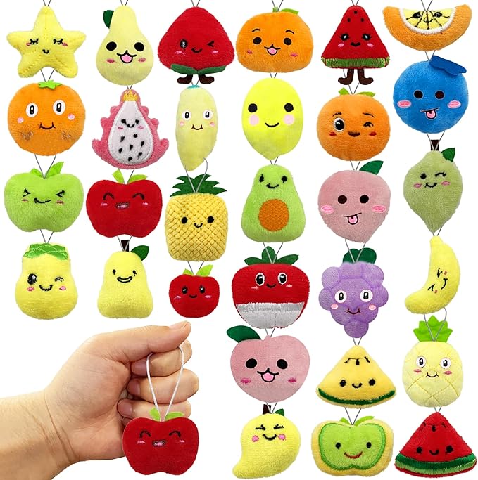 XIPEGPA 30 PCS Cute Mini Fruit Plush Toys Colorful Stuffed Fruits Soft Orange Peach Stuffed Doll for Party Favors Keychain Ornament for Goody Bag Easter Egg Stuffers Carnival Birthday Party 30 Styles