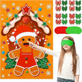 AUGSUN Christmas Party Games Pin The Bow Tie on The Gingerbread Man Activities Xmas Gingerbread Poster with Blindfold and Stickers for Christmas Activity Birthday Party Favor Supplies Family Gathering