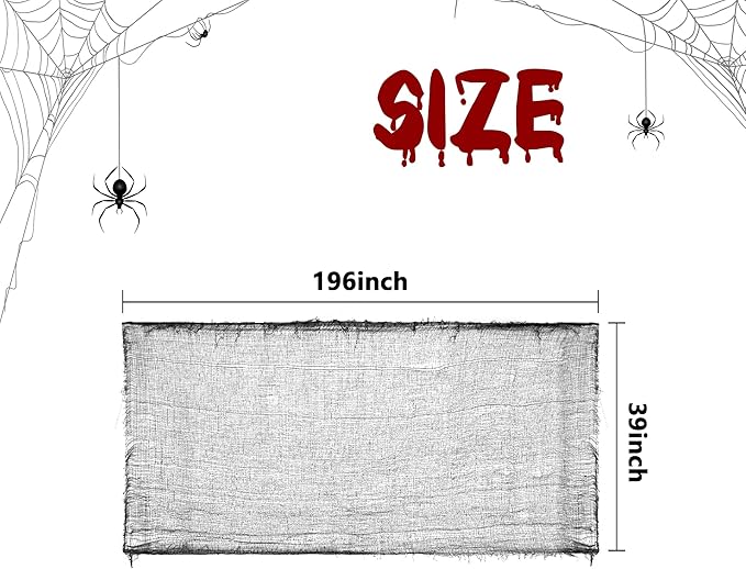 Watayo 196 x 39 Inch Halloween Spooky Cloth, Large Black Scary Creepy Gauze, Windows Entryways Cover Gauze for Halloween Party Outdoor Home Wall Decor Supplies