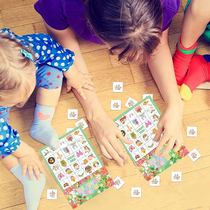 JGCWorker Easter Day Bingo Game Set - Fun Party Supplies for Kids and Adults, 24 Players, Colorful Spring Themed Bingo Craft Cards for School Classroom, Family Activities Party Favors for Kids Adults