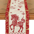 Artoid Mode Paper Cutting Style Chinese Zodiac Horse Happy 2026 Lunar New Year Table Runner, Spring Festival Winter Kitchen Dining Table Decoration for Home Party 13x36 Inch