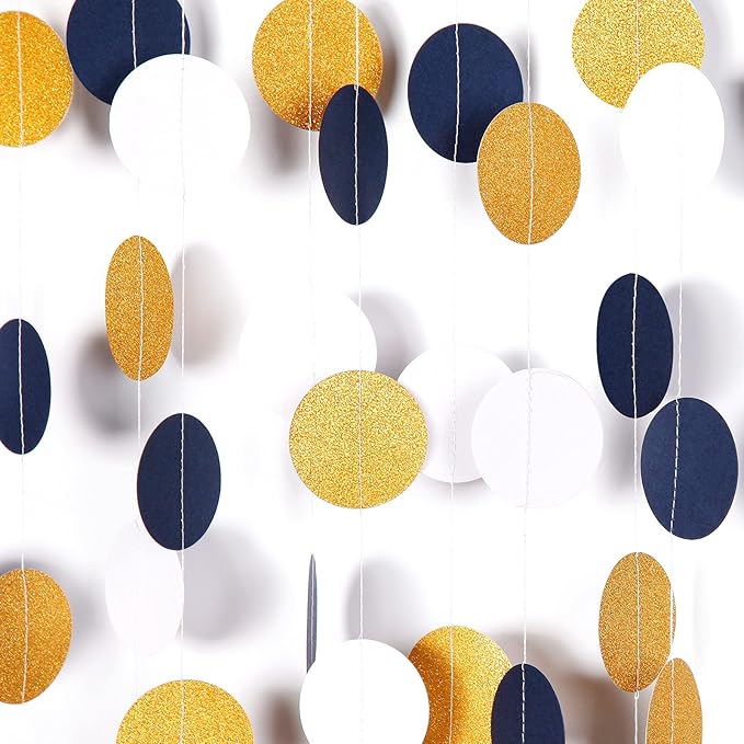 Navy-Blue White-Gold Party-Decorations Streamers Garland - 52Ft Graduation 2025 Glitter Hanging Paper Banner, Men Boy Birthday Nautical Fathers Day Baby Shower Wedding Bunting Lasting Surprise