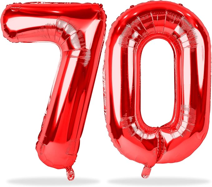 70th Birthday Balloons for Women, 40 Inch Giant Red Foil Number 70 Self Inflating, Digit 7 & 0 Mylar Helium Balloons for Men 70 Year Old Anniversary Party Decorations Supplies