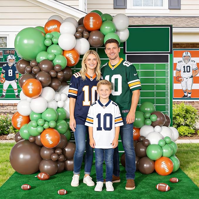 Football Balloon Arch Kit, Green Brown White Balloons Garland with Football Print Balloons for Kids Boy Men Sport Touch Down Rugby Theme Baby Shower Birthday Party Decorations Supplies
