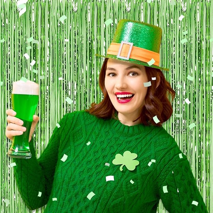 3 Pack Light Green Foil Fringe Curtain Backdrop, 3.28Ft x 6.6Ft Metallic Tinsel Foil Fringe Streamer Curtains for Photo Booth, Christmas Day, Thanksgiving, Wedding, New Year Party Decorations