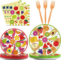 chiazllta 96 Pcs Fruits Paper Plates Tutti Summer Fruit Birthday Party Decorations Disposable Fruit Tableware Party Supplies Favors for 24 Guests