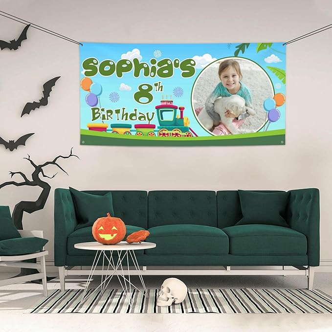 Custom Happy Birthday Banner Personalized Banners and Signs with Photo Name for Women Men Kids Party Decorations Supplies Indoor Outdoor Birthday Gifts Style 27