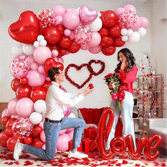Valentines Day Balloon Arch Kit 114Pcs Red Pink White Balloon Garland Kit with Love Heart Foil Balloons Galentines Party Balloons Decorations for Marriage Proposal Engagement Wedding Mothers
