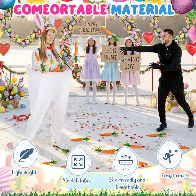Vinsot 16 Pcs Easter Granny Pants Yard Game Set Oversized Granny Pants with Colorful Easter Eggs, Bowtie, Bunny Ears and Tail, Outdoor Tossing Game Bunny Suit for Spring