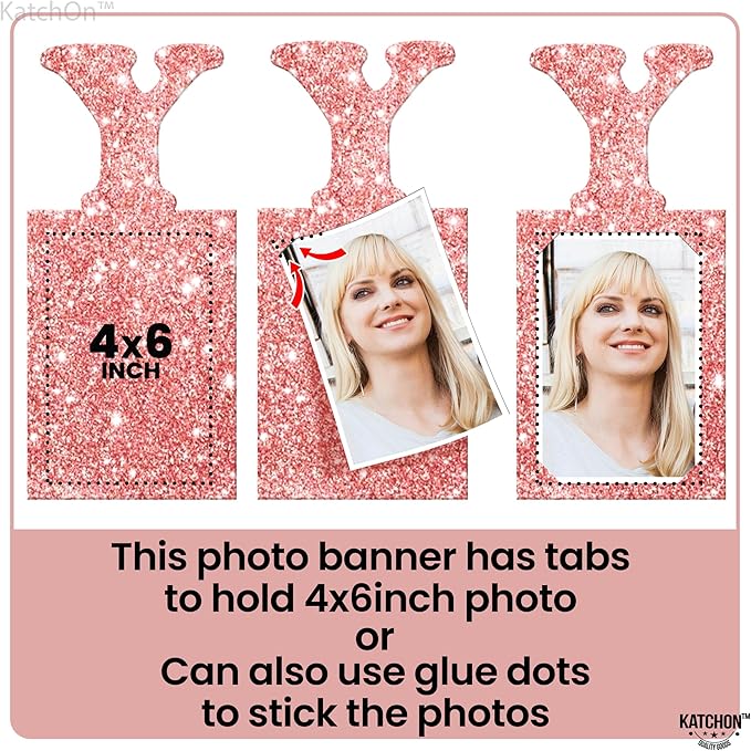 KatchOn, Glitter Rose Gold Happy Birthday Banner - Big 10 Feet, Pre Assembled | Happy Birthday Photo Banner for Sweet 16 Party Decorations | Rose Gold Birthday Banner for Happy Birthday Decorations