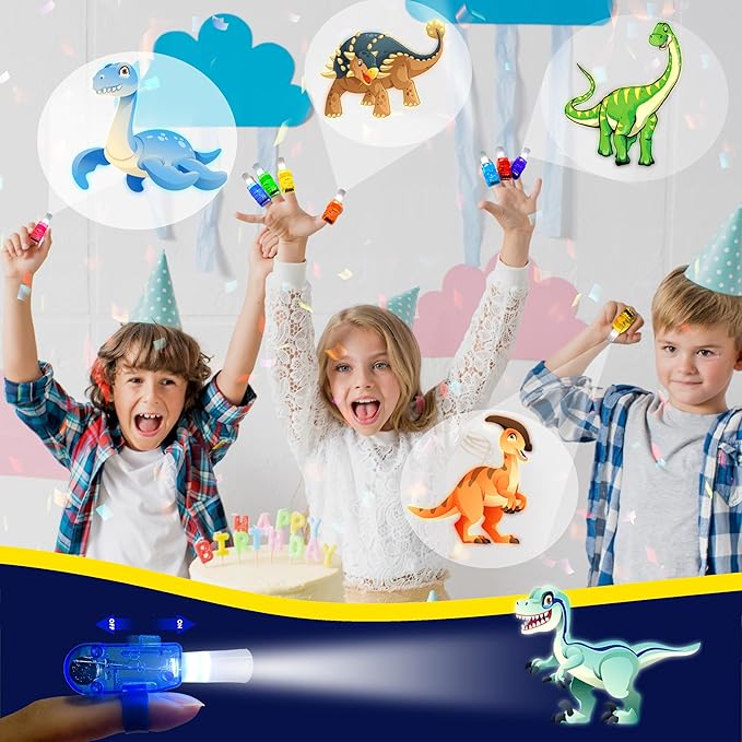 24PCS Dinosaur Party Favors-LED Finger Lights：Glow-in-the-Dark Light-Up Toys Bulk for Kids Boys Girls,Dino Birthday Party Decorations Supplies, Party Goodie Bags, Classroom Prizes, Fun Gifts