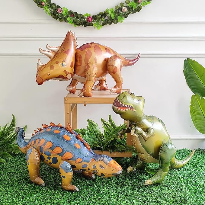 Large Self Standing Dinosaur Balloons 3PCS 38inch Tyrannosaurus Ankylosaurus Triceratops Inflatable Balloons for Birthday Party Decoration Kit Party Supplies Decorations Gift (mixed)