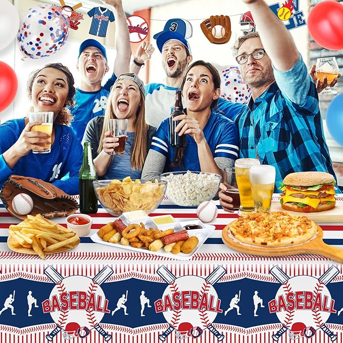 3pcs Baseball Tablecloth - Table Cover & Party Decorations - Disposable Plastic Tablecloth - Rectangle for Baseball Games & Sports Birthday Decorations