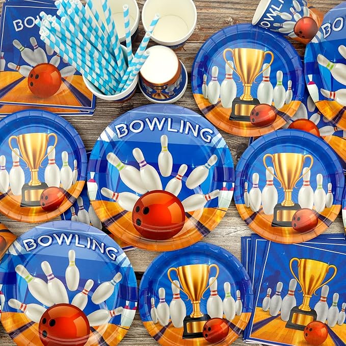 KEFAN Bowling Birthday Party Decorations, Bowling Theme Party Tableware Supplies including Plates, Cups, Napkins, Tablecloth (20)