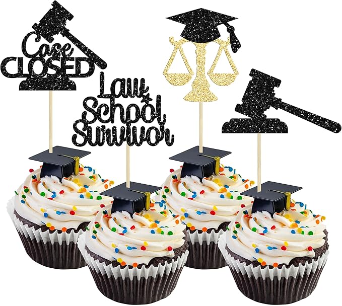 Gyufise 24Pcs 2026 Lawyer Graduation Cupcake Toppers Gold Black Glitter Class Of 2026 Lawyer Grad Cake Toppers Cap Diploma Cupcake Picks 2026 Graduation Theme Party Cake Decorations Supplies