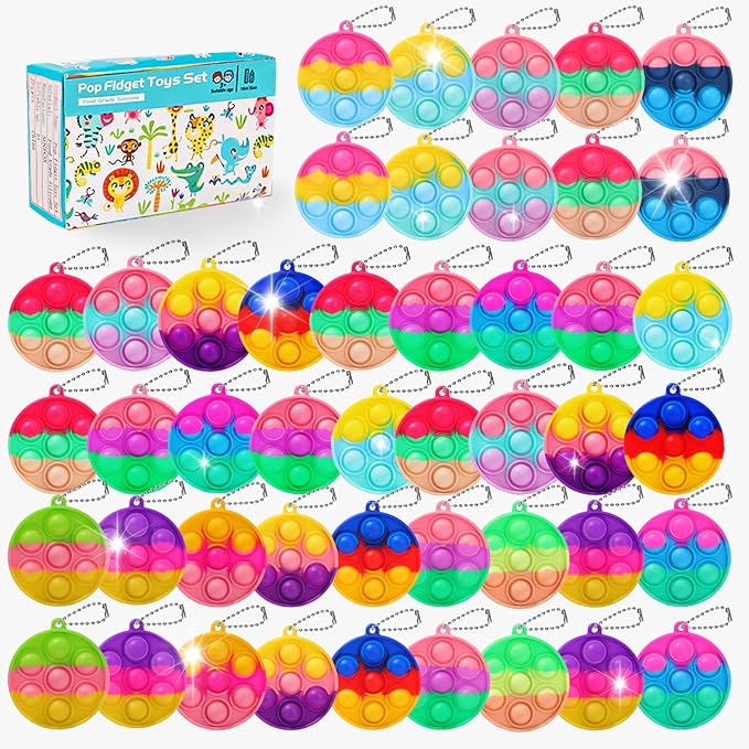57PCS Kids Party Favors Fidget Toys Bulk Its Birthday Party Favors for Toddlers Adult, Small Classroom Prizes Box Fidgets Toys for Kids, Goodie Bag Stuffers, Treasure Chest, Pop Fidget Keychain