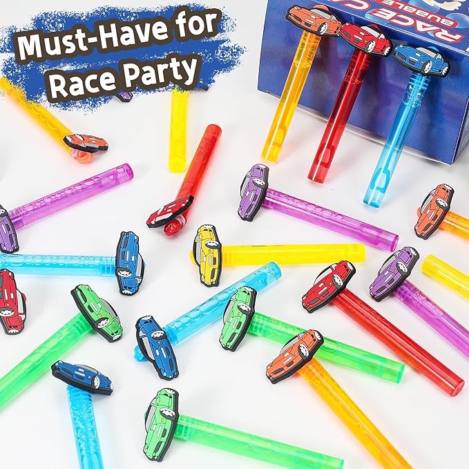Race Car Party Favors 24Pcs Bubble Wands for Wheel-Themed Birthday Party Supplies, Kids Pinata Goodie Bag Stuffers & Classroom Prizes Gifts