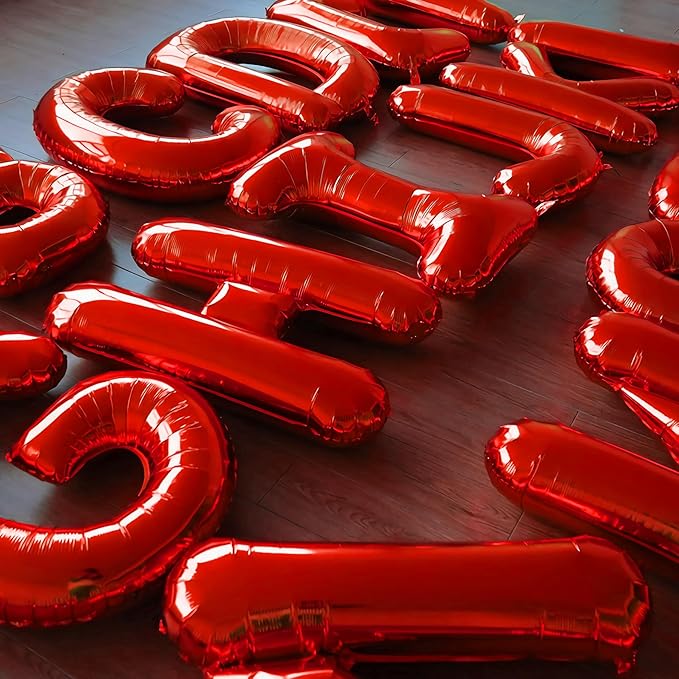 Happy Birthday Balloon Banner Custom Phrase Balloons letter 16 inch Personalized Alphabet Letters Foil Mylar Balloons (Red)