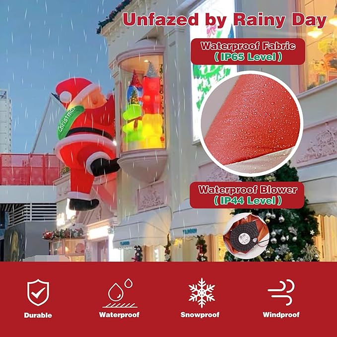 6FT Christmas Inflatables Outdoor Decorations Joy Hanging Santa Claus Gift Bag, Very Bright LED Lights Blow Up Giant Christmas Decor for Indoor Yard Outside Fall Vacation Holiday Party Lawn