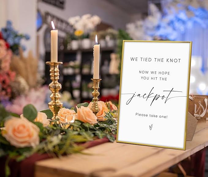 Wedding Lottery Favor Sign, 8"X 11" Gold Frame Wood Wedding Sign with Stand, Engagement Party Decorations, Lottery Ticket Gift Ideas, Bridal Shower Party Favors for Ceremony and Reception-3